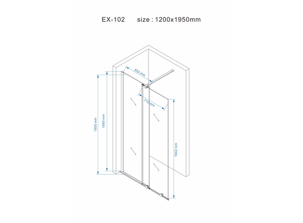 Tuš paravan EX102 DP Walk-in klizni 120cm-2