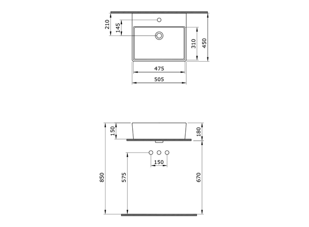 Milano lavabo 50x45cm, mat crni, Dostupne boje: Mat crni-3