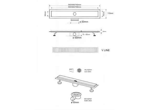 Kanalska rešetka Aqua Inox V-line 60cm-6