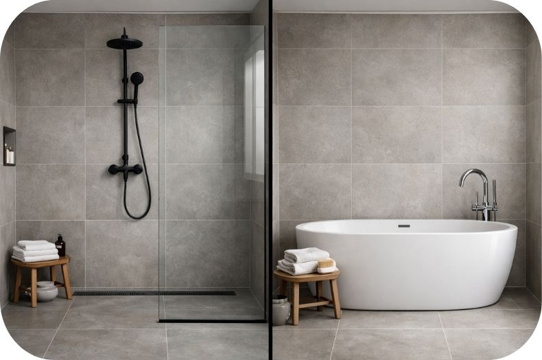Tuš zona i kada u modernom kupatilu – poređenje