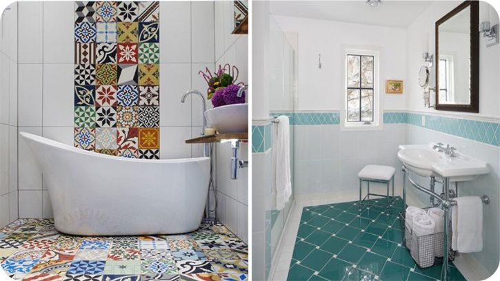 Dekorativne zelene pločice u kupatilu sa različitim dezenima