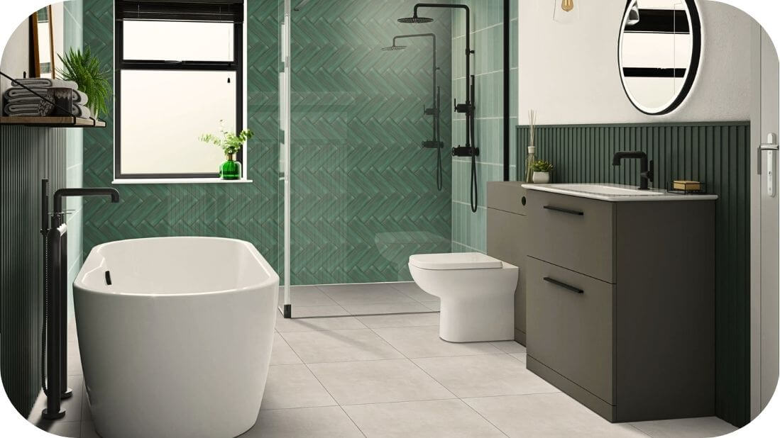 Akcentne zelene zidne pločice u tuš zoni kupatila