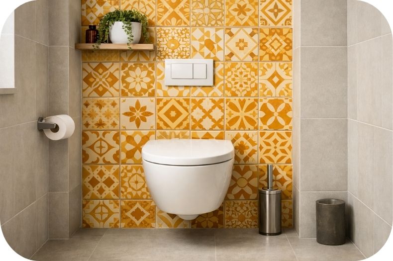 Zidna WC šolja sa dekor pločicama u žutoj boji