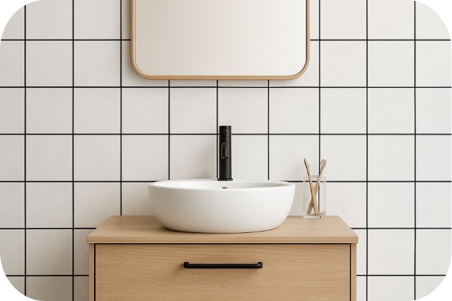 Kontrastne fuge na zidnim pločicama u kupatilu